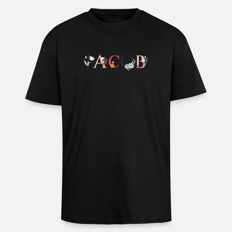 JACOB Namenskunst mit Blumen gestickt - Oversized Heavyweight Unisex T-Shirt - Schwarz