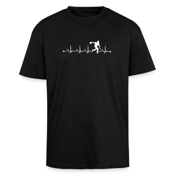 Herzschlag Bowling Liebhaber Design Bowler Vater - Oversized Heavyweight Unisex T-Shirt - Schwarz - Vorne - Alina (178cm) & Michal (187cm)
