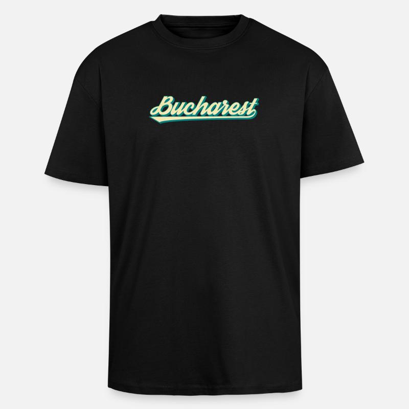 Bucharest Retro Script - Oversized Heavyweight Unisex T-Shirt - Schwarz