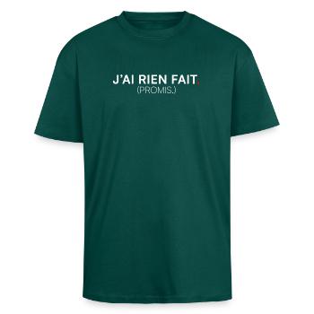 J’ai rien fait promis humour - T-shirt unisexe oversize épais - hunter green - Devant - Alina (178cm) & Michal (187cm)