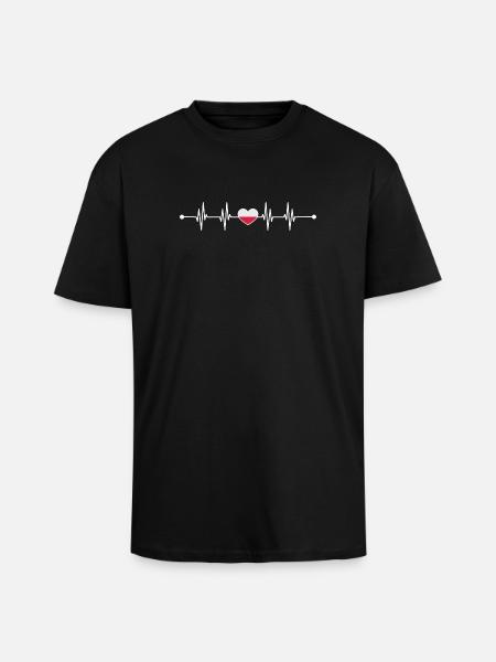 Heartbeat poland flag - Unisex Oversized Heavyweight T-shirt - black
