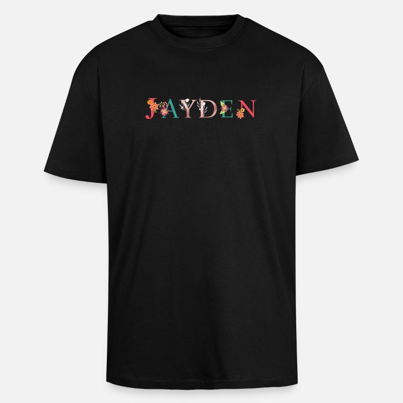 JAYDEN Namenskunst mit gestickten Blumen - Oversized Heavyweight Unisex T-Shirt - Schwarz