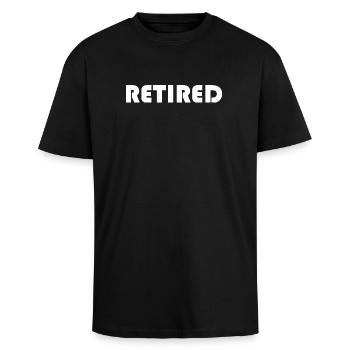 Geschenkidee für den Weggang von Kollege Ruhestand - Oversized Heavyweight Unisex T-Shirt - Schwarz - Vorne - Alina (178cm) & Michal (187cm)