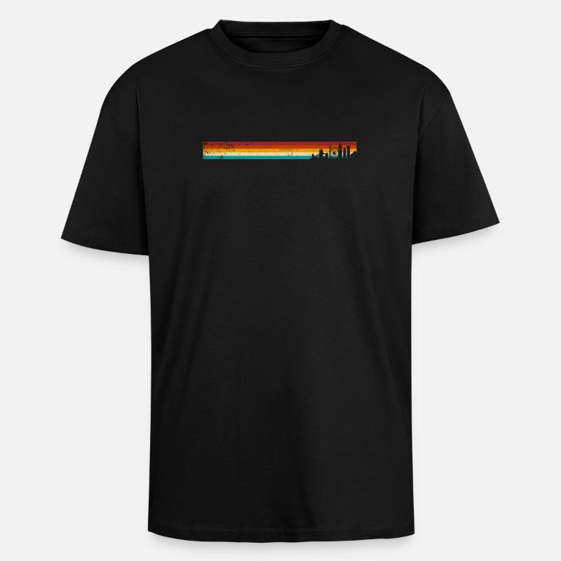 Sunset Stripes Skyline - Oversized Heavyweight Unisex T-Shirt - Schwarz