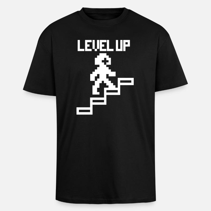 Level up - funny gaming pixels - Unisex Oversized Heavyweight T-shirt - black