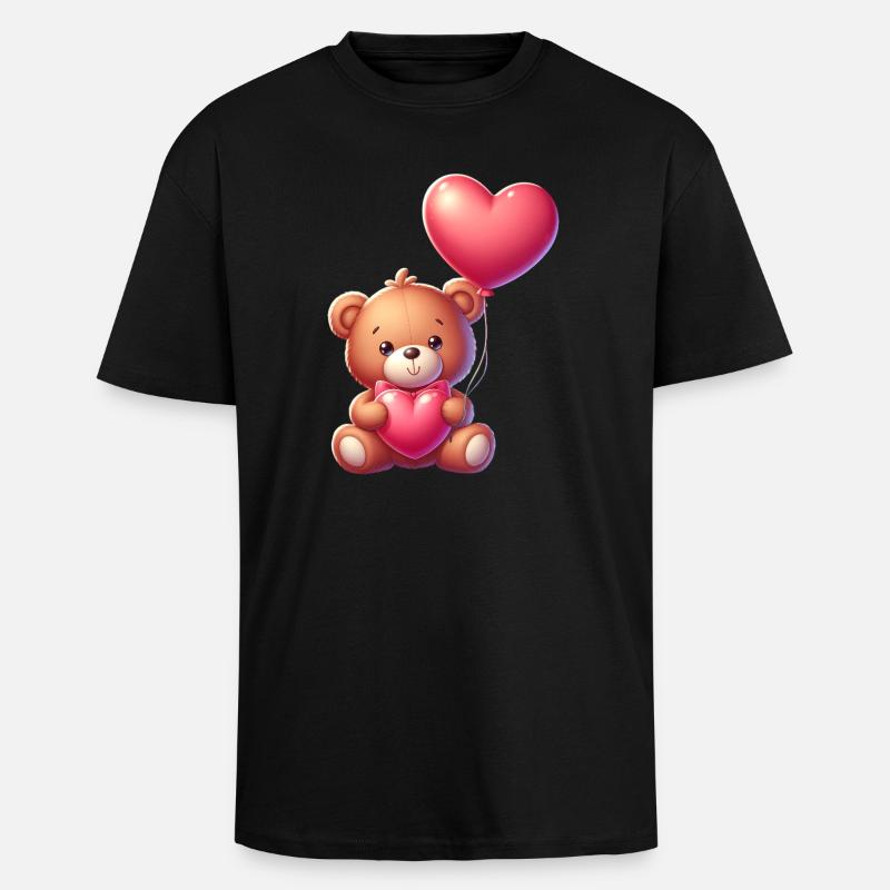 Teddybär mit Herzballon - Oversized Heavyweight Unisex T-Shirt - Schwarz