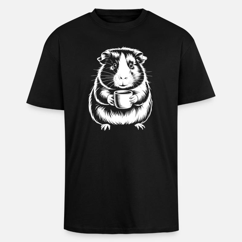 Coffee Drinking Guinea Pig Silhouette - Unisex Oversized Heavyweight T-shirt - black
