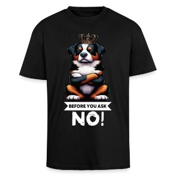 Before You Ask Appenzeller Sennenhund Sennenhunde - Oversized Heavyweight Unisex T-Shirt - Schwarz - Vorne - Alina (178cm) & Michal (187cm)