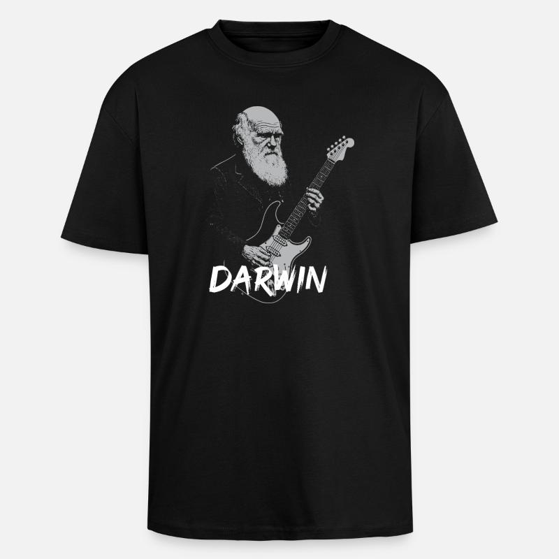 Darwin Playing Guitar Evolution - Unisex Oversized Heavyweight T-shirt - black