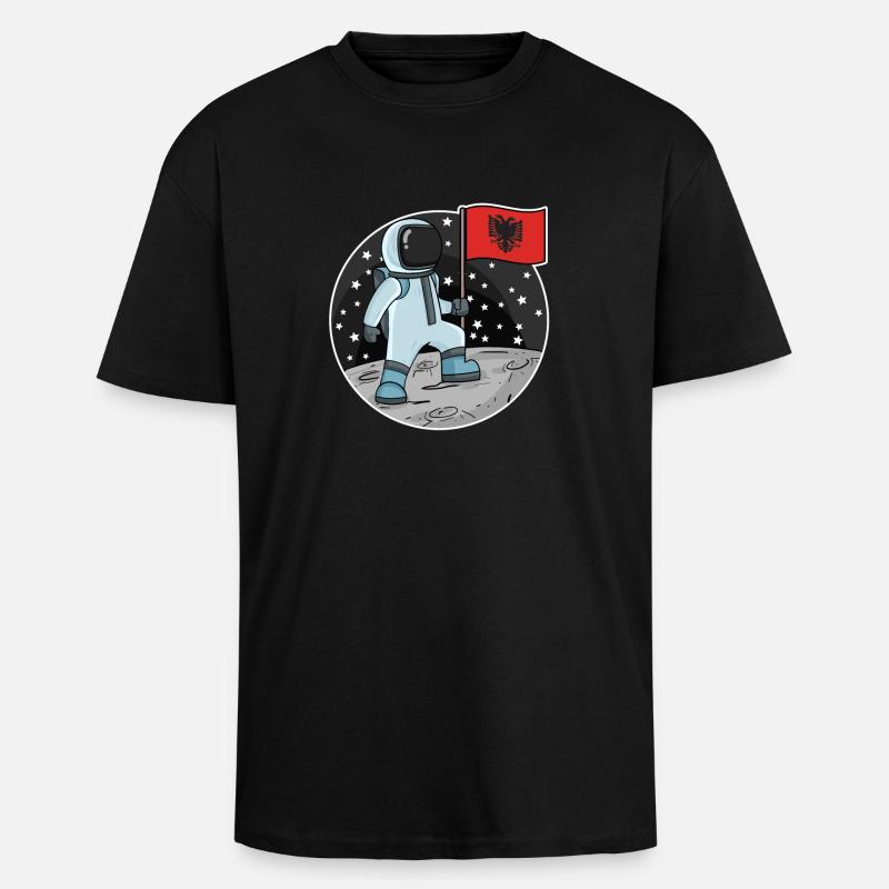 Astronaute avec drapeau Albanie - T-shirt unisexe oversize épais - noir