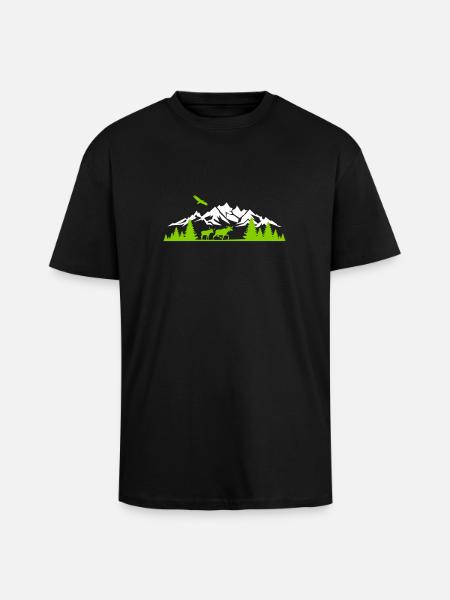 Natur - Berge Elche - Oversized Heavyweight Unisex T-Shirt - Schwarz