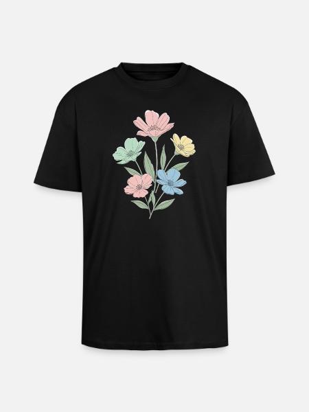 Fleurs pastel dans le style aquarelle - T-shirt unisexe oversize épais - noir