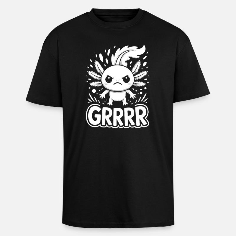 Grump Axolotl - Oversized Heavyweight Unisex T-Shirt - Schwarz