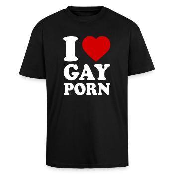 I love gay porn - Unisex Oversized Heavyweight T-shirt - black - Front - Alina (178cm) & Michal (187cm)