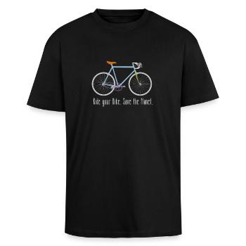 Ride your Bike - Oversized Heavyweight Unisex T-Shirt - Schwarz - Vorne - Alina (178cm) & Michal (187cm)