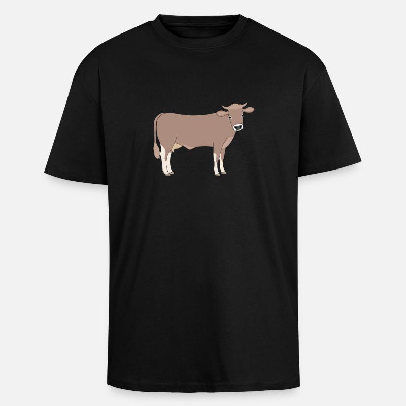 brown cattle E - Unisex Oversized Heavyweight T-shirt - black