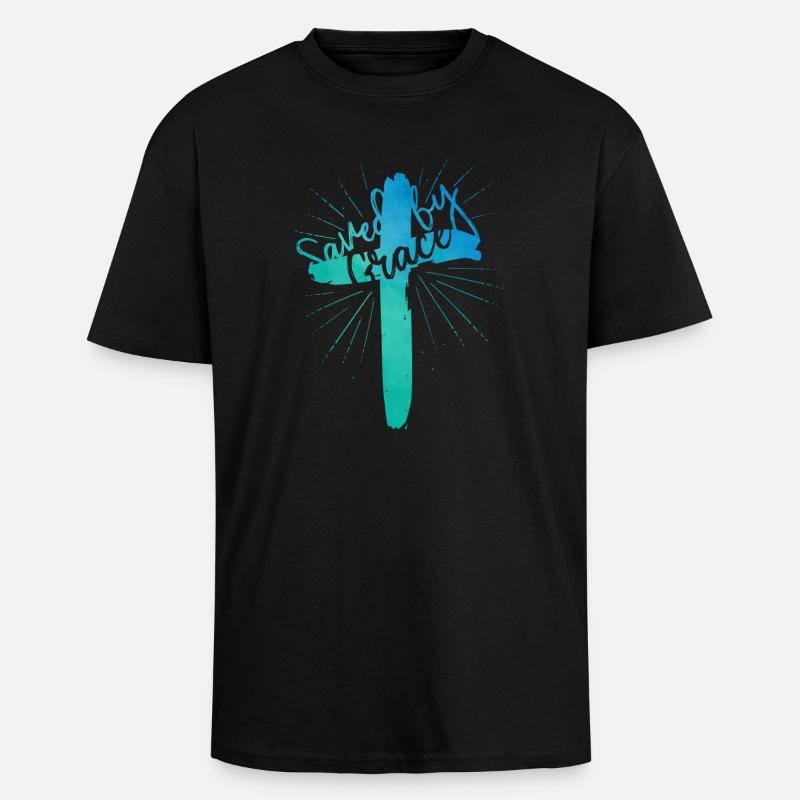 Saved by Grace - Oversized Heavyweight Unisex T-Shirt - Schwarz