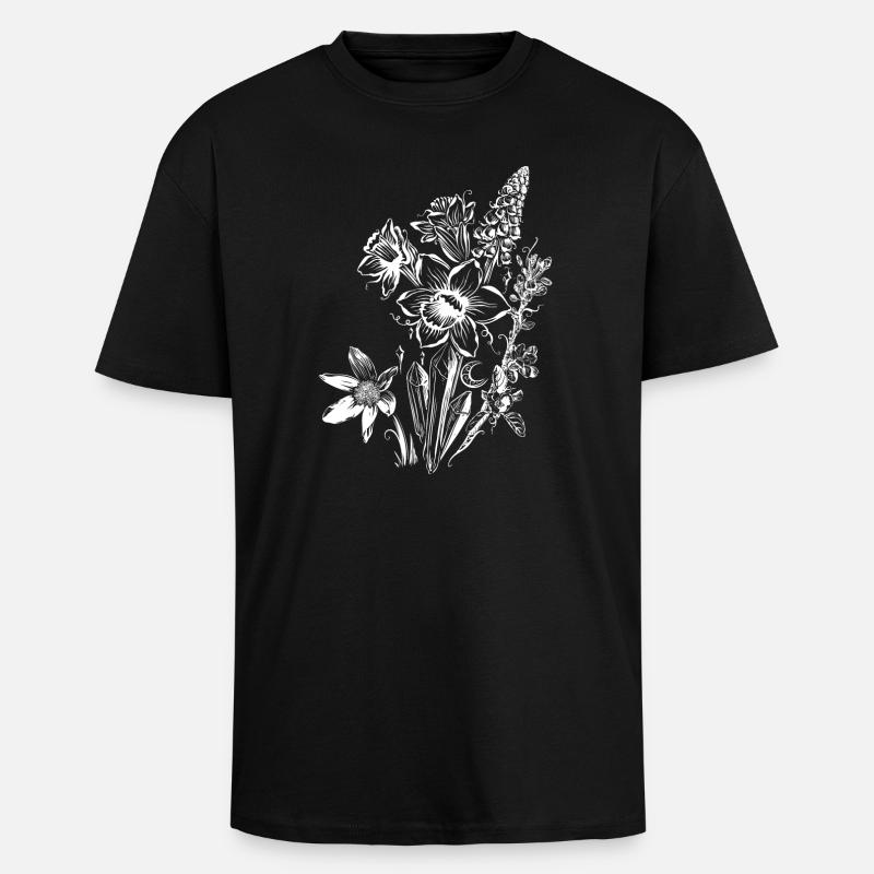 Daffodils Flowers Spring Rock Crystal - Unisex Oversized Heavyweight T-shirt - black