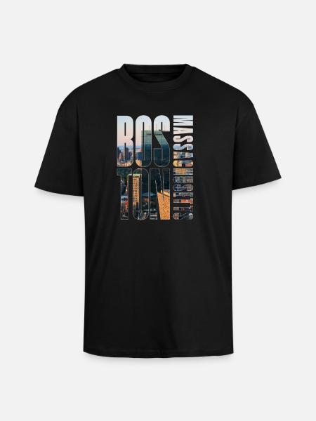 Boston Downtown Skyline Motiv - Oversized Heavyweight Unisex T-Shirt - Schwarz