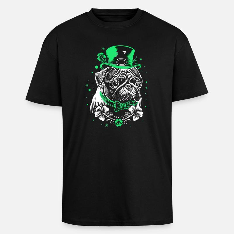Carlin avec chapeau de la Saint-Patrick - T-shirt unisexe oversize épais - noir