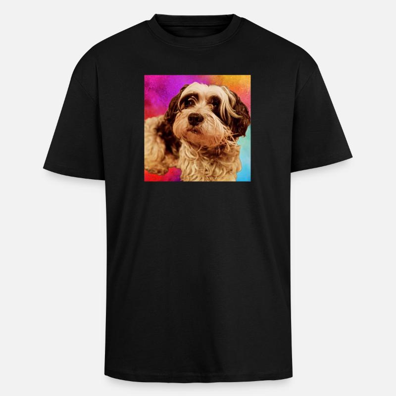 Hundeporträt mit buntem Hintergrund - Oversized Heavyweight Unisex T-Shirt - Schwarz