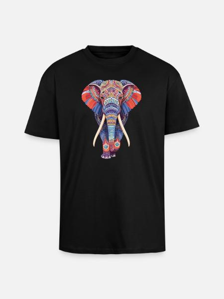 Elephant mandala walking frontally in colorful look - Unisex Oversized Heavyweight T-shirt - black