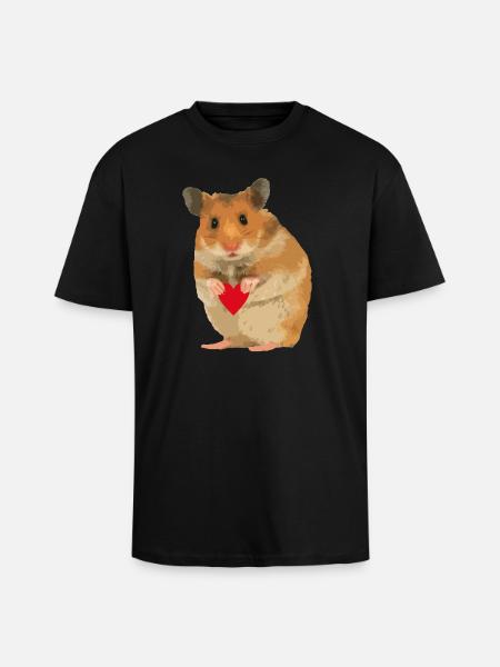 Hamster Menno with heart - Unisex Oversized Heavyweight T-shirt - black