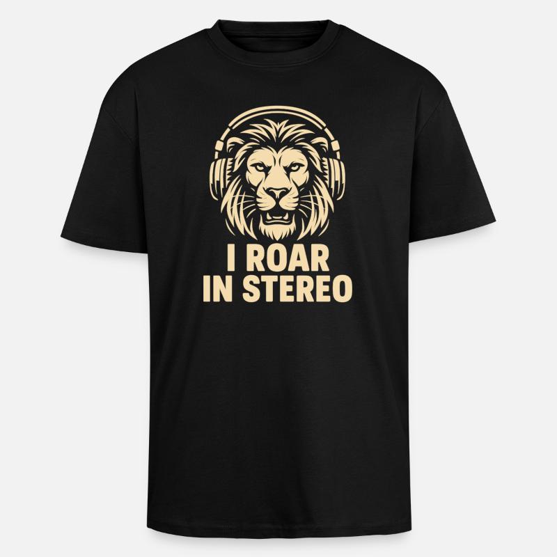 Tête de lion avec écouteurs - T-shirt unisexe oversize épais - noir