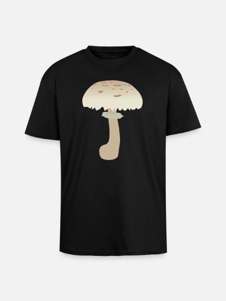 Minimalist Parasol Mushroom Illustration - Unisex Oversized Heavyweight T-shirt - black