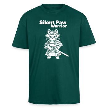 Silent Paws Samurai - Unisex Oversized Heavyweight T-shirt - hunter green - Front - Alina (178cm) & Michal (187cm)