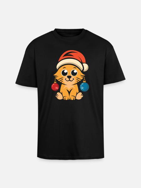 Cute Christmas cat with hat - Unisex Oversized Heavyweight T-shirt - black