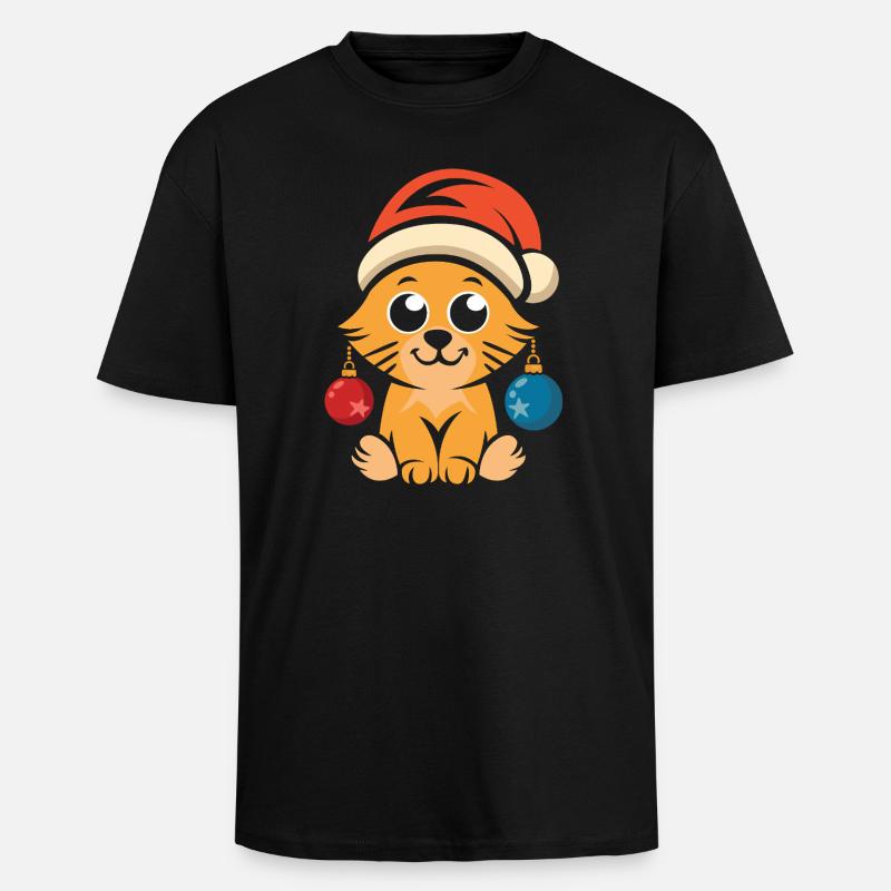 Cute Christmas cat with hat - Unisex Oversized Heavyweight T-shirt - black