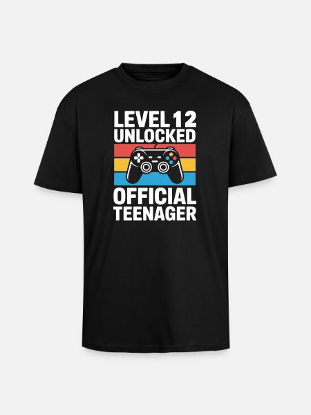Level 12 Unlocked Official Teenager - Unisex Oversized Heavyweight T-shirt - black