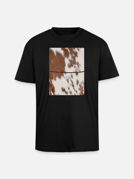 Brown Cowhide Leather Journal - Unisex Oversized Heavyweight T-shirt - black