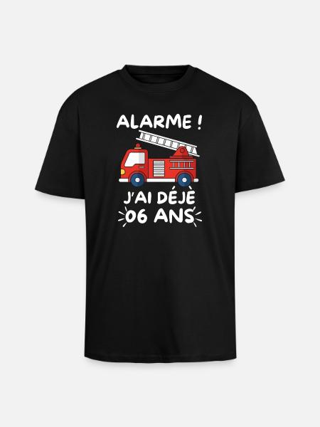 Fire Truck, 06 Year Old Birthday - Unisex Oversized Heavyweight T-shirt - black