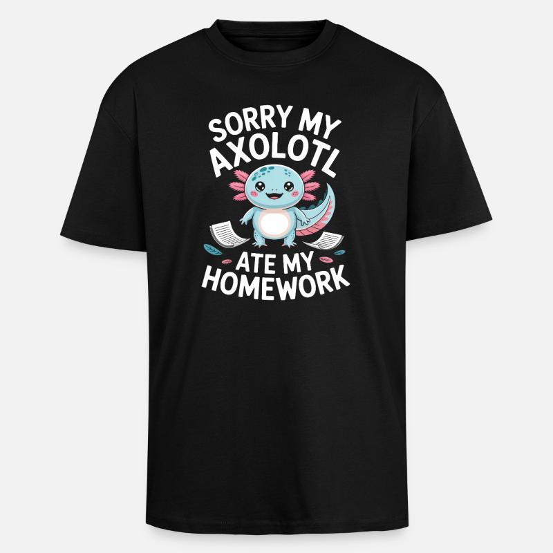 Axolotl Homework Excuse - Unisex Oversized Heavyweight T-shirt - black