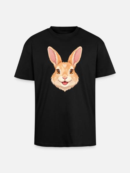 Cute Happy Cartoon Bunny Rabbit Face - Unisex Oversized Heavyweight T-shirt - black