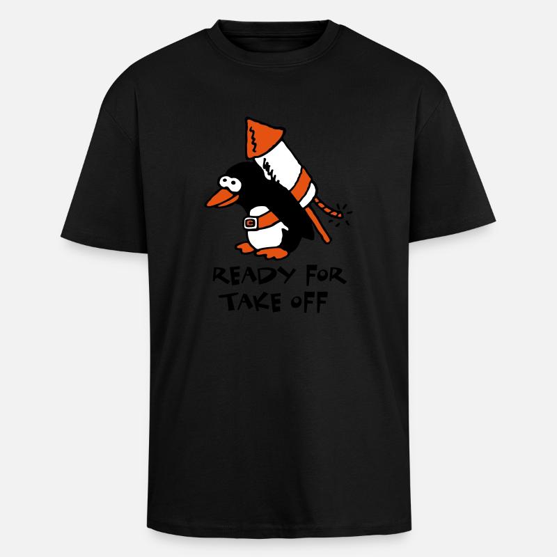 rocket_pinguin_c_3c - Oversized Heavyweight Unisex T-Shirt - Schwarz
