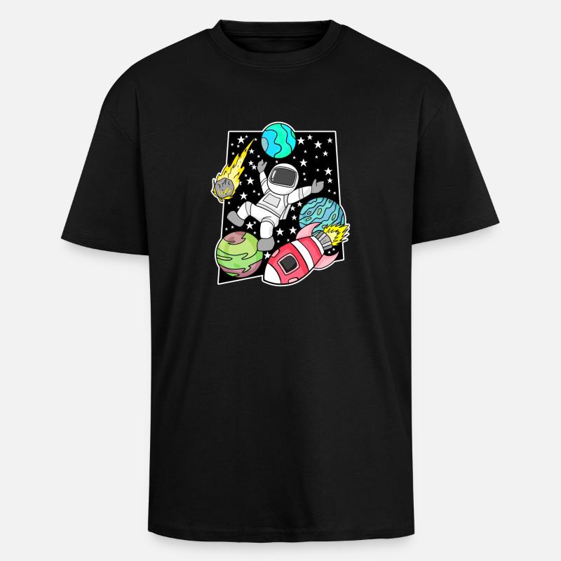 Astronaute dans l’espace avec fusée - T-shirt unisexe oversize épais - noir