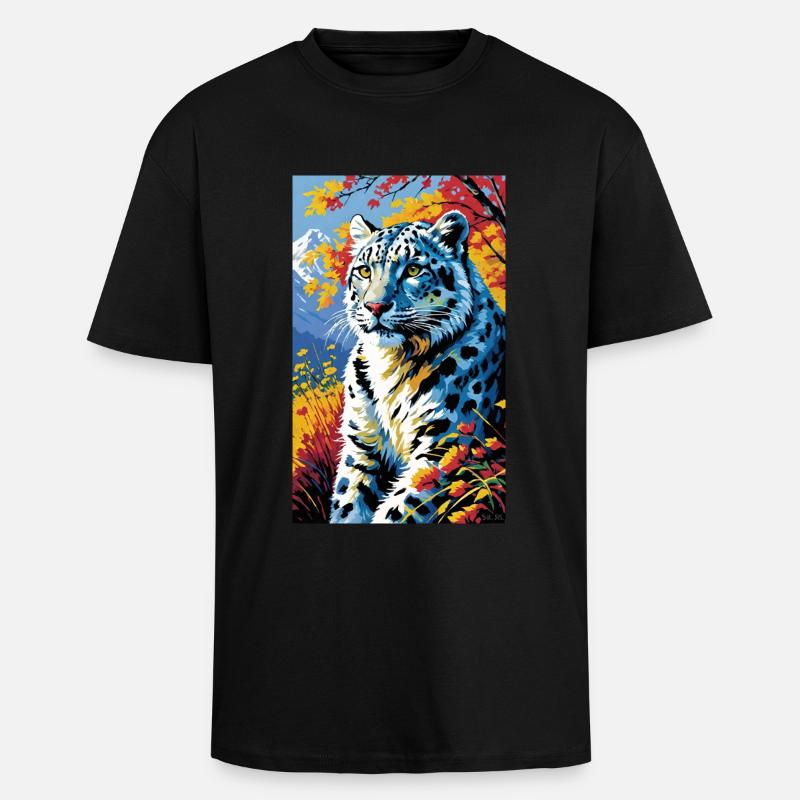Léopard des neiges | Léopard | Prédateur - T-shirt unisexe oversize épais - noir