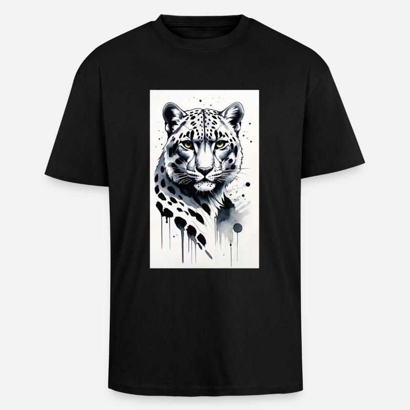 Schneeleopard | Leopard | Raubtier - Oversized Heavyweight Unisex T-Shirt - Schwarz