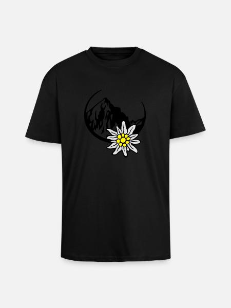 bergpanorama_mit_edelweiss_3c - Oversized Heavyweight Unisex T-Shirt - Schwarz