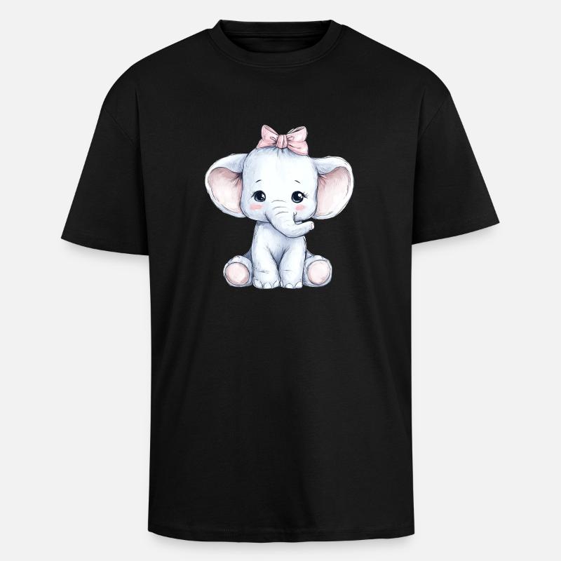 Mignon bébé éléphant - T-shirt unisexe oversize épais - noir