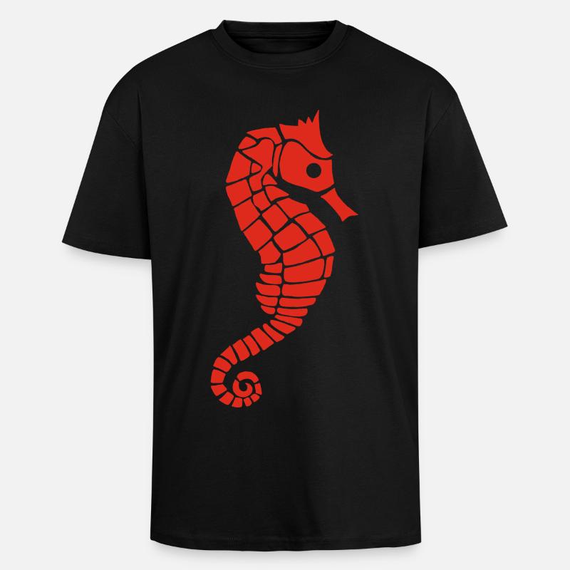 Rotes Seepferdchen - Oversized Heavyweight Unisex T-Shirt - Schwarz