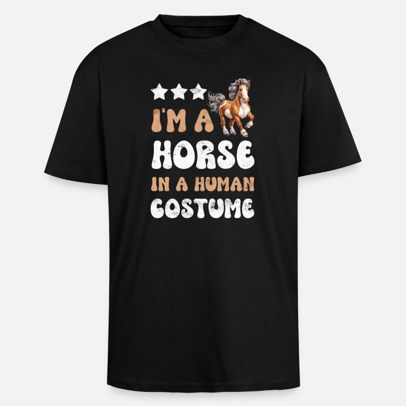 Pferd Pferde - Oversized Heavyweight Unisex T-Shirt - Schwarz
