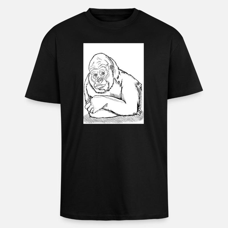 Nachdenklicher Gorilla - Oversized Heavyweight Unisex T-Shirt - Schwarz