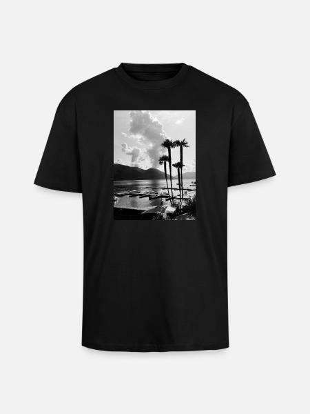 Schwarzweiß Palmen am See - Oversized Heavyweight Unisex T-Shirt - Schwarz