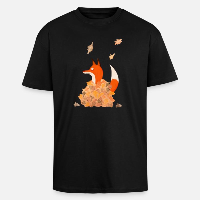 Fuchs mit Blättern - Oversized Heavyweight Unisex T-Shirt - Schwarz