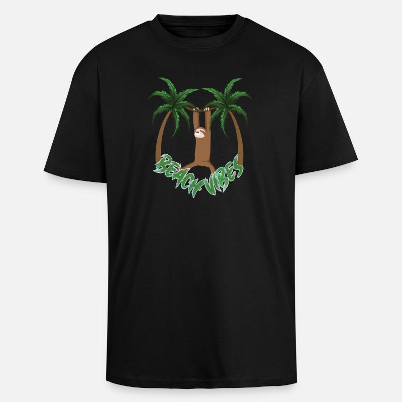 Beach Vibes Sloth - Oversized Heavyweight Unisex T-Shirt - Schwarz