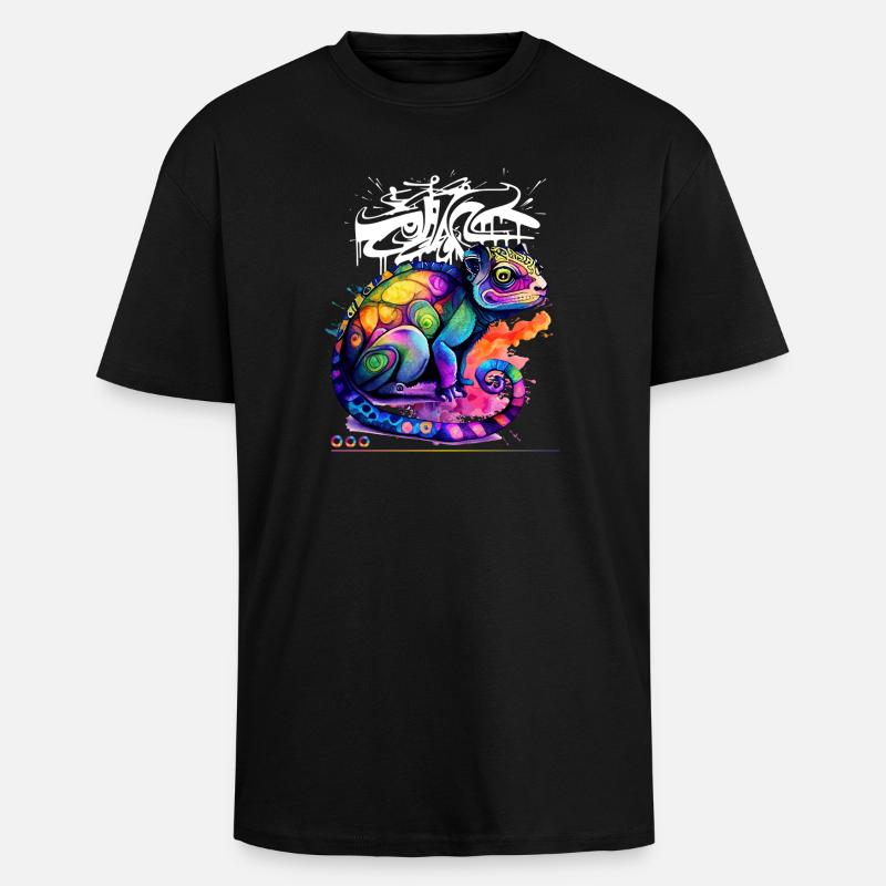 Farbenfroher Chamäleon Graffiti - Oversized Heavyweight Unisex T-Shirt - Schwarz